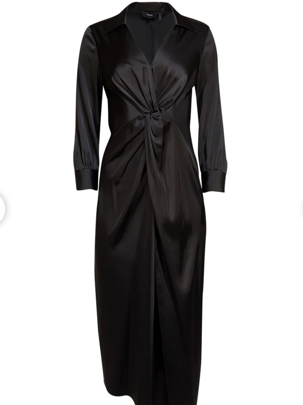 Theory Black Satin Knot-Front Midi Dress
